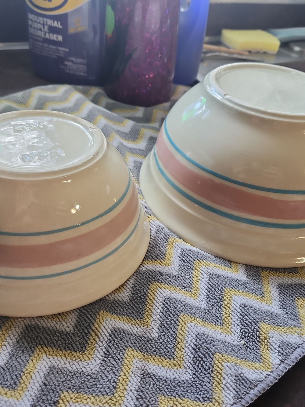 Mccoy Cream Mixing Bowls with Pink and Blue Bands